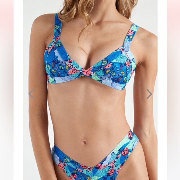 NWT OneOne Swimwear Bikini Set Flutter Fancy Blue Print Ladybugs Kameron Jesse - Picture 3 of 6